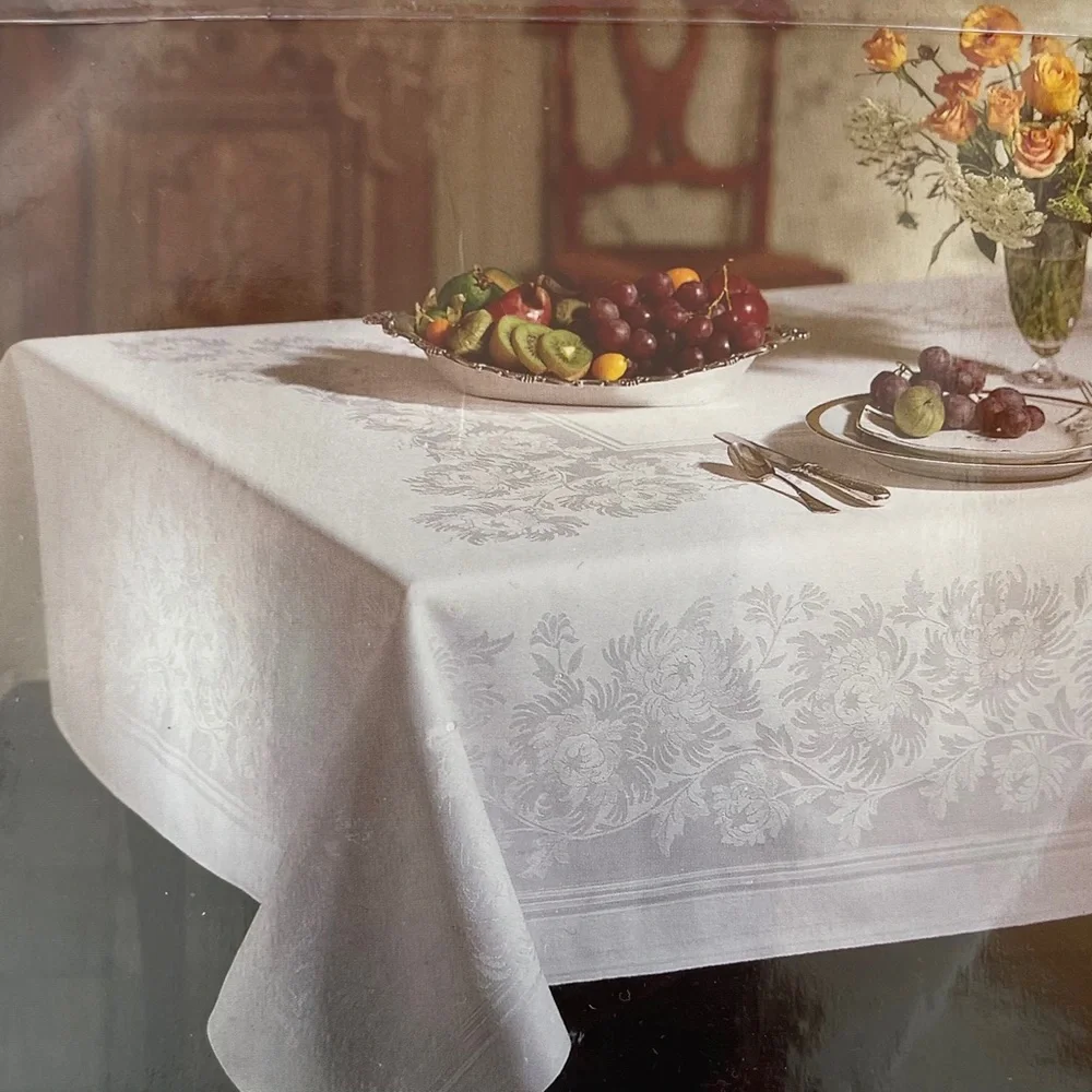 *Vintage Damask 60x84 White Tablecloth